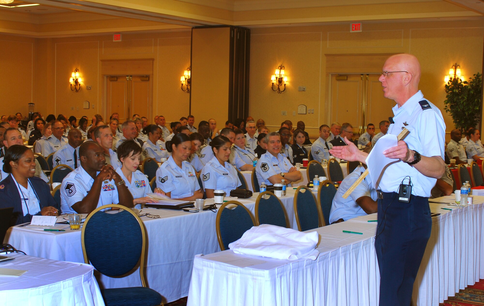 Col. Michael J. Underkofler, Vice Commander of the 514th Air Mobility Wing at Joint Base McGuire-Dix-Lakehurst, N.J., provides Air Force technical writing information to Air Force Reserve members attending the biennial Human Resource Development Council Workshop.  (U.S. Air Force photo/Brad Fallin)