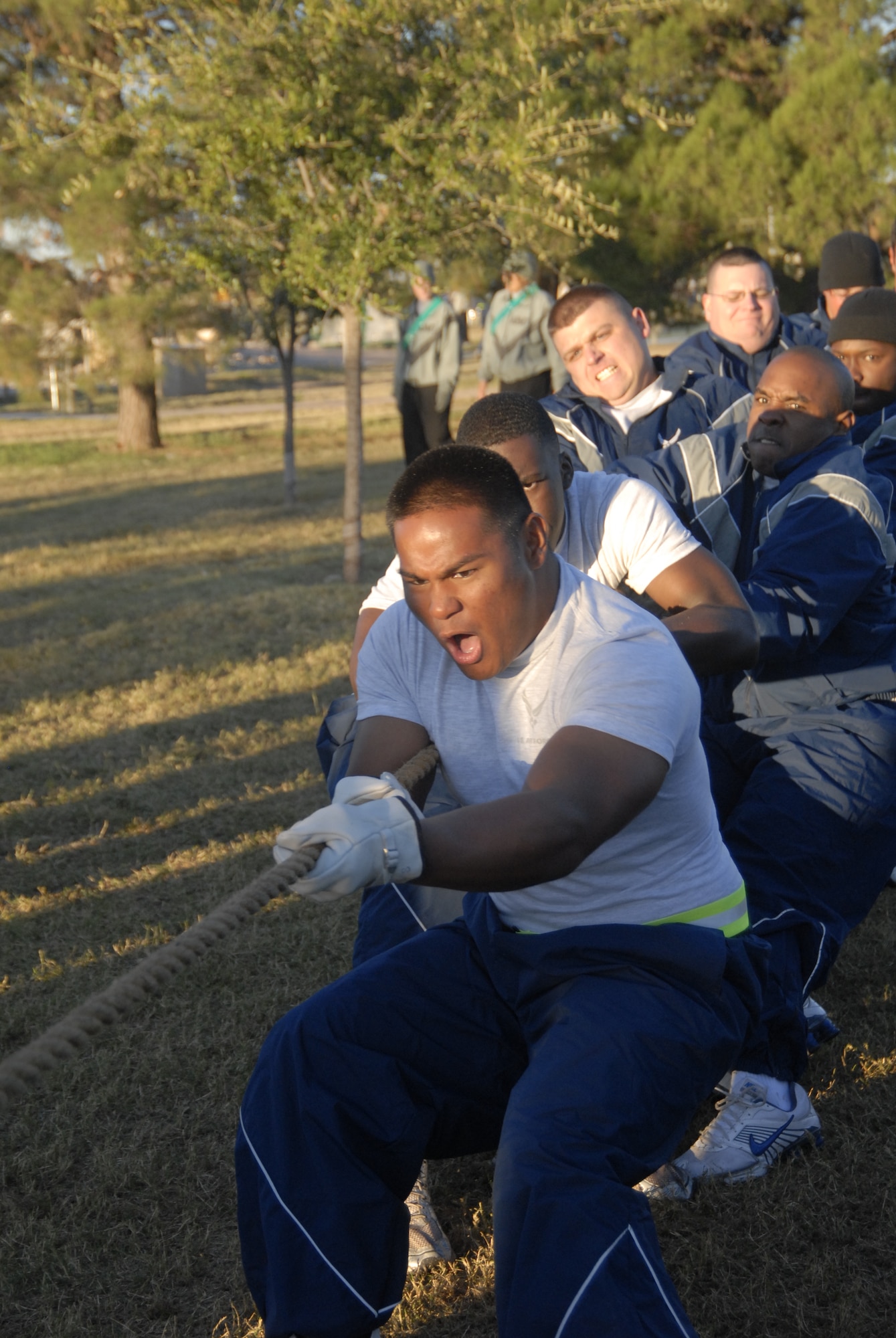 GOODFELLOW AIR FORCE BASE, Texas - The 315th Training Squadron Rattlers, winners of the Tug-O-War competition, test their strength during the 17th Training Wing Quarterly Sports Day held Oct. 29. The competition was held to mark the end of the Combined Fedaral Campaign drive which began on Sept. 3. (U.S. Air Force photo/Airman 1st Class Anne Gathua)