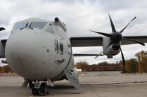 The C-27J Spartan is shown on the ramp after a familiarization flight over Bradley Air National Guard Base, East Granby, Conn., Oct. 22, 2010. The familiarization tour was an opportunity for Connecticut Airman to see and fly on the aircraft that will become the future. (U.S. Air force photo by Airman 1st Class Emmanuel Santiago/Released)