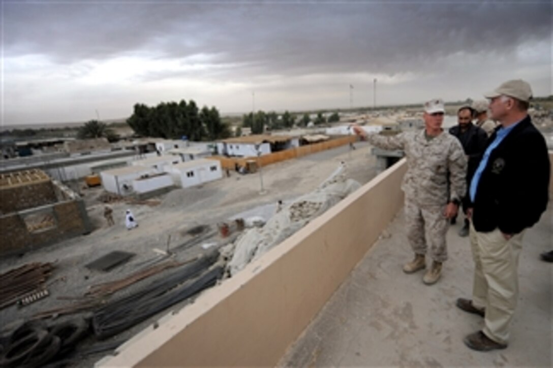 Commander of Task Force 33 Lt. Col. Holt shows Deputy Secretary of Defense William J. Lynn III the progress that is being made in the town of Nawa in the Helmand province of Afghanistan on Oct. 28, 2010.  