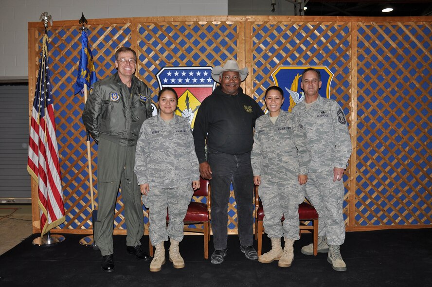 WRIGHT-PATTERSON AIR FORCE BASE, Ohio – From left to right; Col. Stephen Goeman, 445th Airlift Wing commander, Tech. Sgt. Alexandra Holmes, 445th Services Flight, Tech. Sgt. (ret.) Michael Pennington, formerly of the 445th Security Forces Squadron, Senior Airman Nastasski Gerald, 445th Services Flight, and Chief Master Sgt. Aaron Mouser, 445th Maintenance Group, enjoy the wing’s 9th Annual Combined Federal Campaign Chili Cook-off Oct. 28. Sergeant Pennington won first place and Sergeant Holmes won second place in the competition. (U. S. Air Force photo/Tech. Sgt. Anthony Springer)