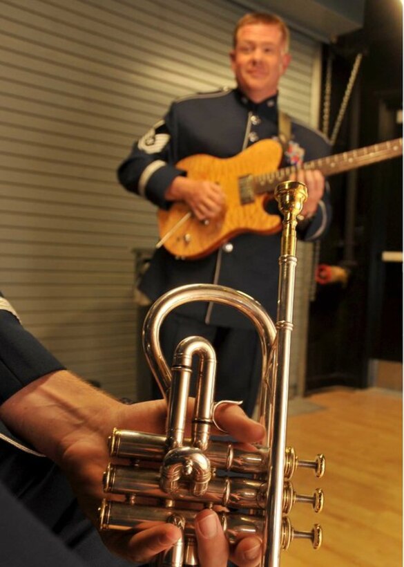 MSgt Steve Wilson prepares to take the stage with Dimensions in Blue in Rio Rancho, New Mexico in October, 2010.
