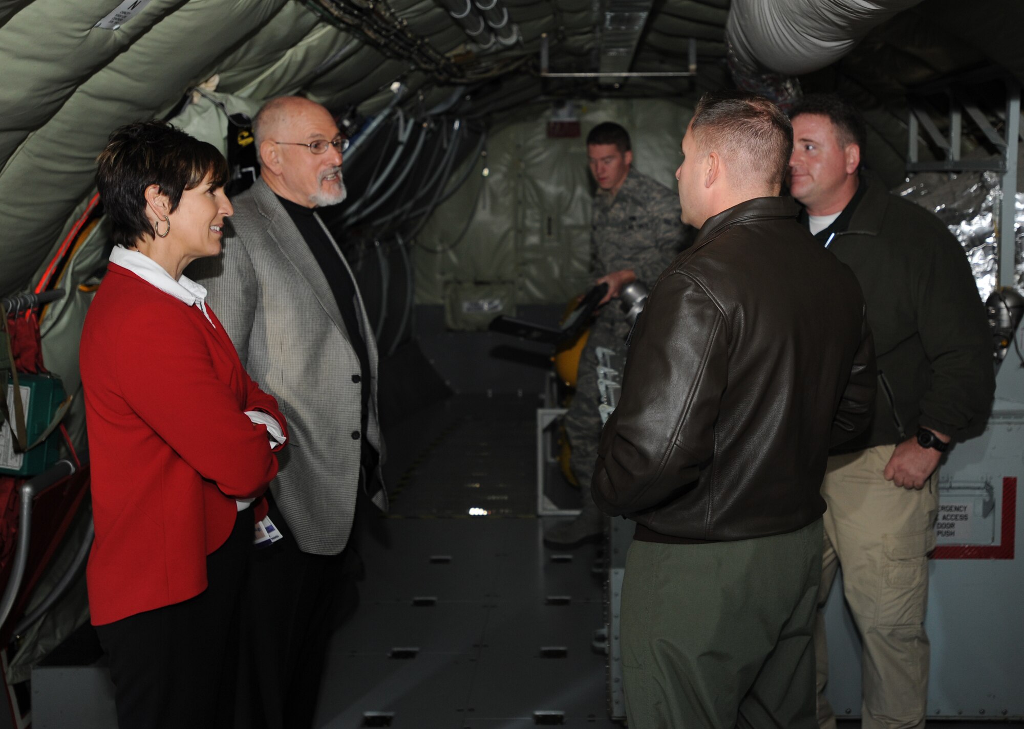Larry Johnson and Meagan Johnson, professional speakers, tour a KC-135 Stratotanker after presenting a seminar for Airmen at the base the theater Oct. 27, 2010, McConnell Air Force Base, Kan. The Johnsons spoke to almost 1,400 Airmen about understanding the differences between newer and older generations. The event was hosted by McConnell Unified Services team. (U.S. Air Force photo/Airman 1st Class Armando A. Schwier-Morales)