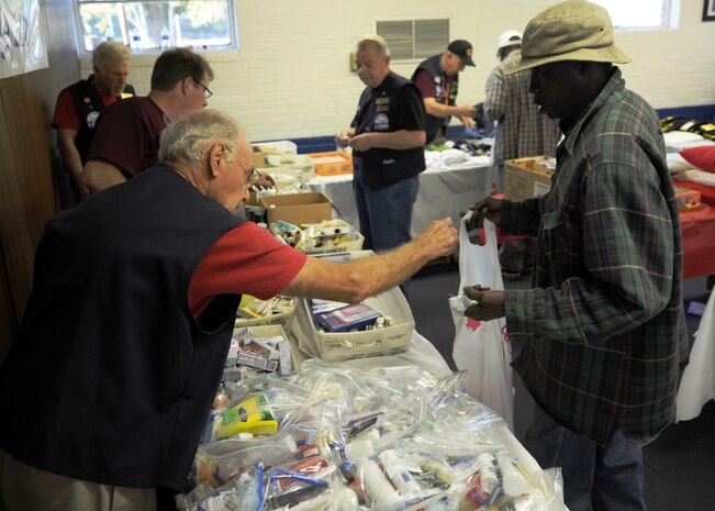 Members from the Charleston Elks Lodge 242 pass out hygiene products to homeless veterans and civilians at the 11th annual Stand Down Against Homelessness Oct. 29, 2010, at the North Charleston Armory Park, S.C. The Benevolent and Protective Order of Elks or Elks Lodge, is an American fraternal order and social club founded in 1868. It is one of the leading fraternal orders in the U.S., claiming nearly one million members.