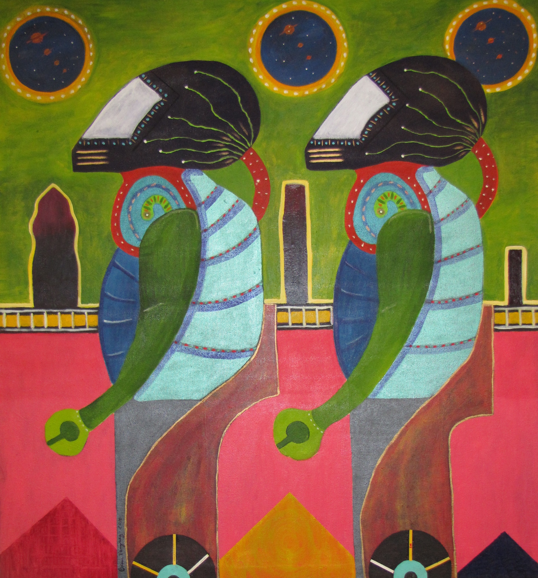 A painting by Edwin Vásquez, an artist who resides in Rosamond, Calif., hung in the Edwards Base Library for the month of October, which commenced the Local Artists Showcase program to encourage local artists within the Antelope Valley to display their artwork in the base library for members of the Edwards community to see. Mr. Vásquez is the husband of Alison Vásquez, Edwards Base Library supervisory librarian. (U.S. Air Force photo by Staff Sgt. Angelique N. Smythe)
