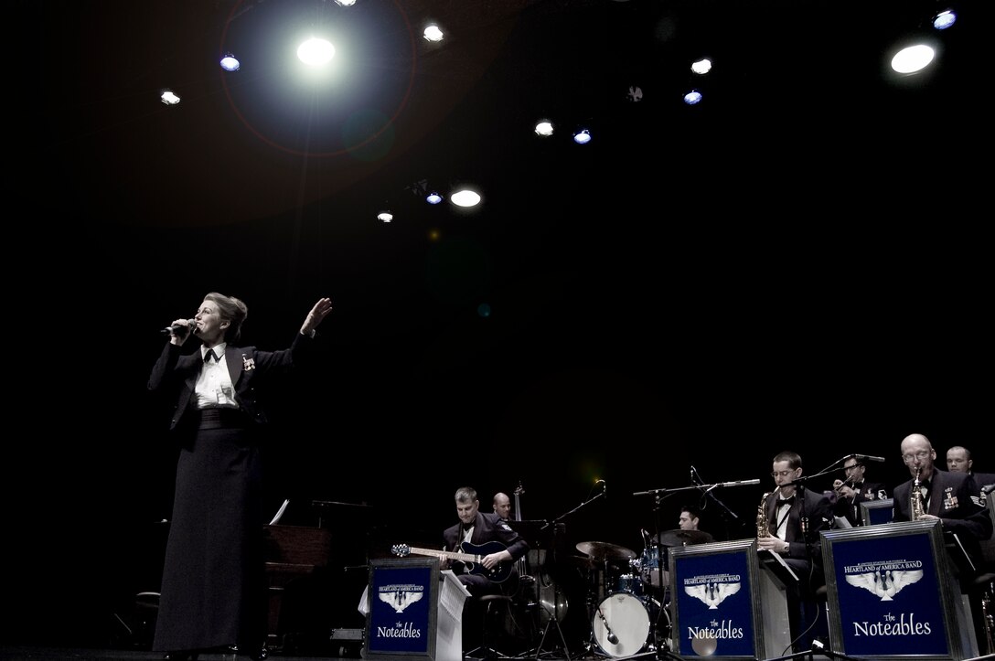 Technical Sgt. Krista Joyce and members of The Noteables jazz ensemble during a performance at The Memorial Auditorium in Worthington, MN.
