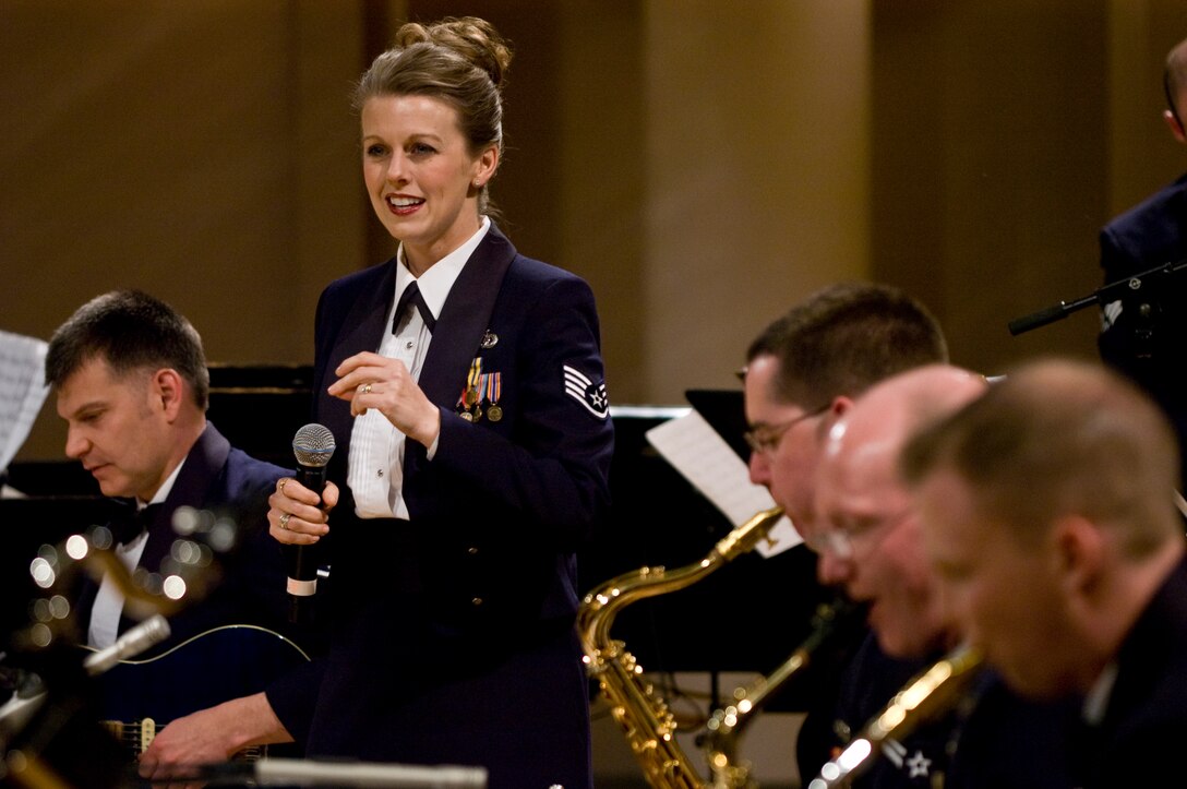 Technical Sgt. Krista Joyce and members of The Noteables jazz ensemble.