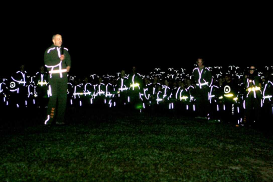 Brig. Gen. Michael Dana, 2nd Marine Logistics Group commanding general, addressed the Marines and sailors of 2nd Marine Logistics Group after a fun run aboard Camp Lejeune, N.C., Nov 4, 2010.  Dana spoke in recognition of the Marine Corps’ 235th birthday. (U.S. Marine Corps photo by Lance Cpl Anthony Kidd)