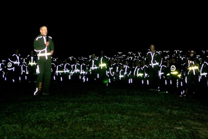 Brig. Gen. Michael Dana, 2nd Marine Logistics Group commanding general, addressed the Marines and sailors of 2nd Marine Logistics Group after a fun run aboard Camp Lejeune, N.C., Nov 4, 2010.  Dana spoke in recognition of the Marine Corps’ 235th birthday. (U.S. Marine Corps photo by Lance Cpl Anthony Kidd)