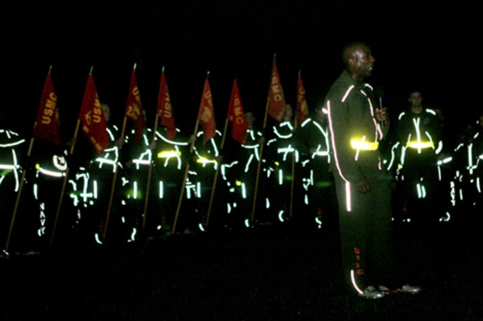 The sergeant major of the Marine Corps, Sgt. Maj. Carlton W. Kent, addressed the Marines and sailors of 2nd Marine Logistics Group after a fun run aboard Camp Lejeune, N.C., Nov. 4, 2010.  Kent spoke of past traditions in recognition of the Marine Corps’ 235th birthday.  (U.S. Marine Corps photo by Lance Cpl Anthony Kidd)