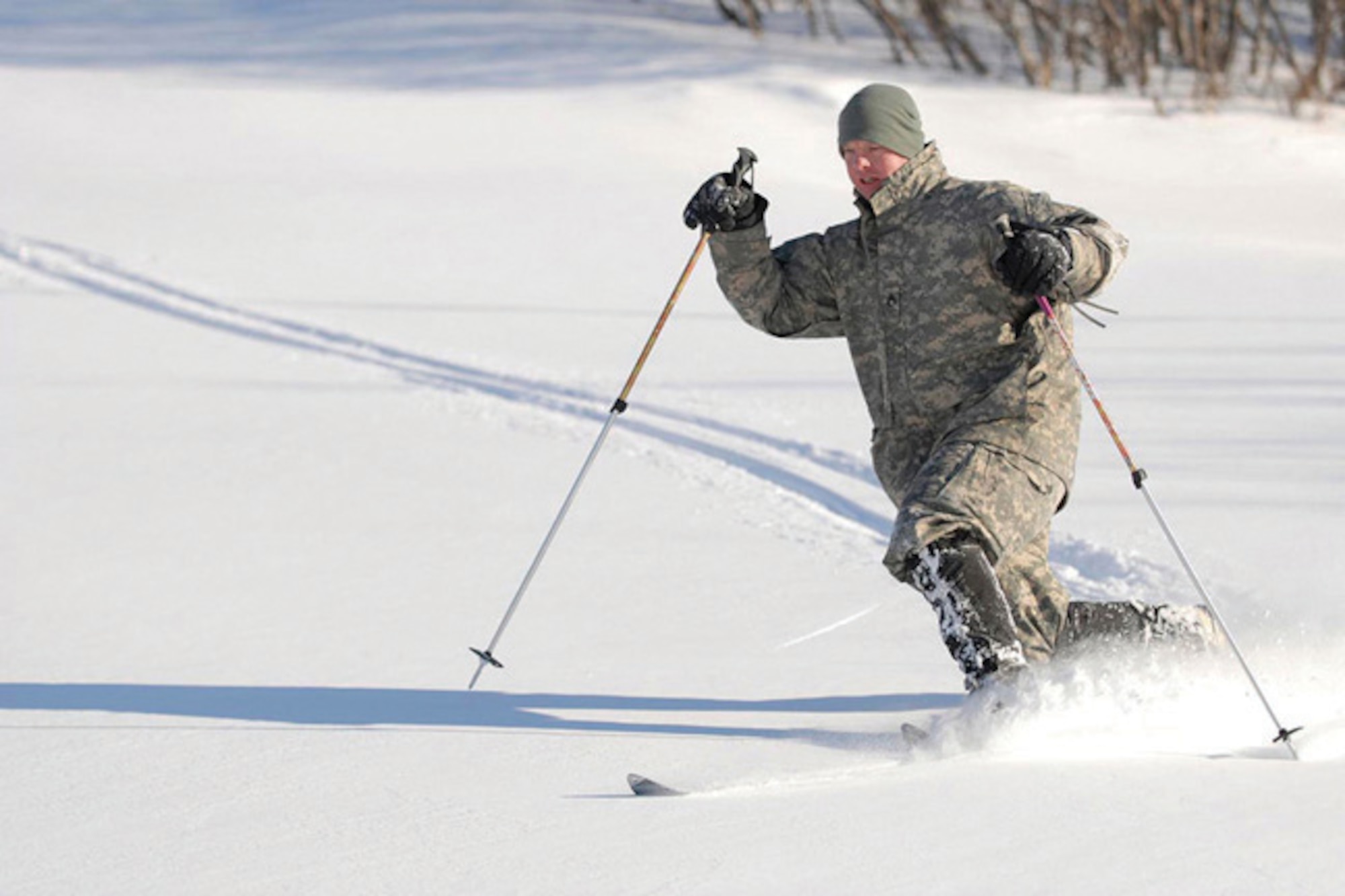 MacKenzie skis at the Black Rapids Training Site near Delta Junction, Alaska. (U.S. Army photo/Mary Rall)
