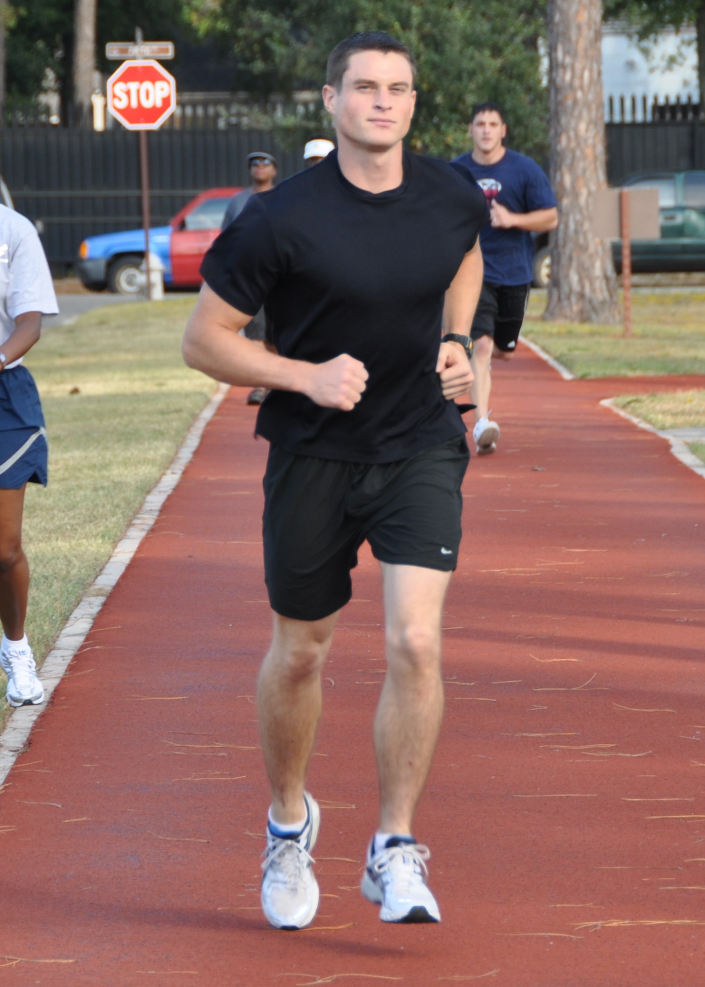 Justin Hyde runs laps on the Crotwell Track Oct. 18 during physical training.  (U.S. Air Force photo by Steve Pivnick)