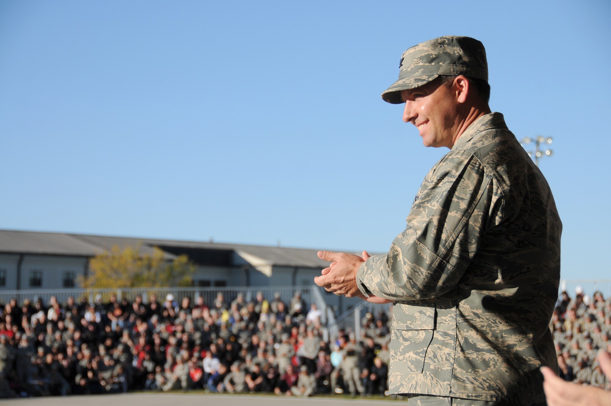 Col. Kenneth Frollini, who led the Headquarters Air Education and Training Command Inspector General Compliance Inspection team, was the reviewing officer for Friday’s drill down.  (U.S. Air Force photo by Kemberly Groue)