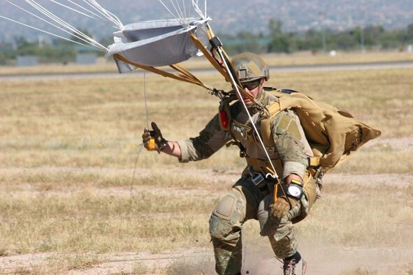 DAVIS-MONTHAN AIR FORCE BASE, Ariz. - A Freefall competition between the eight pararescue teams was just one of the events during the PJ rodeo here. the PJ rodeo is week-long training event that pits seven Active Duty and Reserve PJ teams against each other during events such as shooting, free-fall parachuting, combat movements, combat medical and navigation.  (U.S. Air Force photo/Airman First Class Jerilyn Quintanilla)