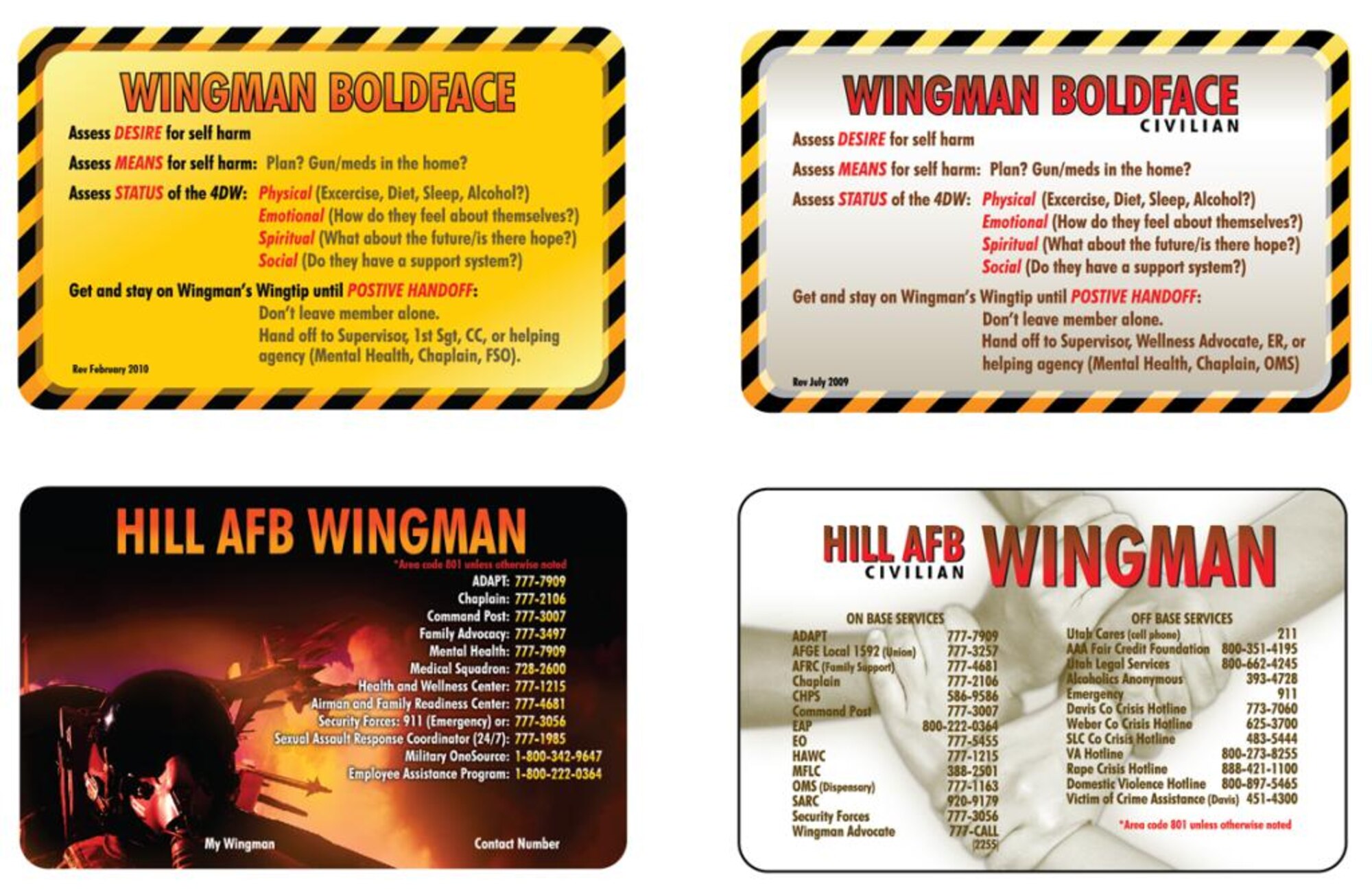 These quick reference cards are a listing of various helping agencies available to all members of Team Hill. 