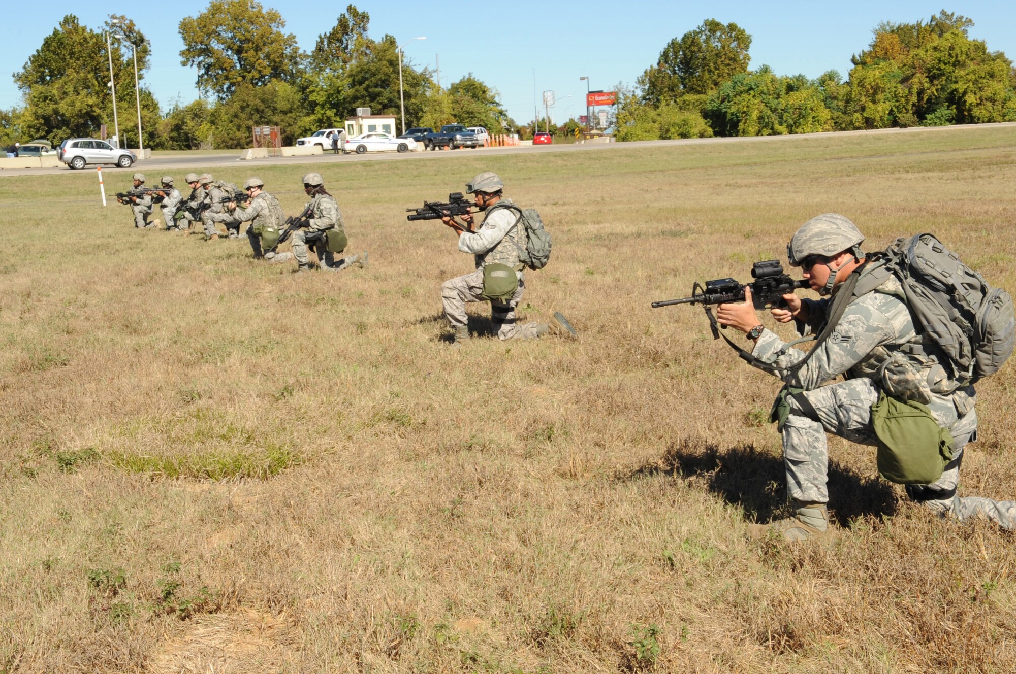 BARKSDALE AIR FORCE BASE, La. -- Members of the 2nd Security Forces Squadron perform tactical movements during a training exercise for the Global Strike Challenge Nov. 4.The 2 SFS will be competing in a four-day competition in hopes of claiming the charlie fire team trophy. (U.S. Air Force photo/Airman 1st Class Sean Martin)(Released)