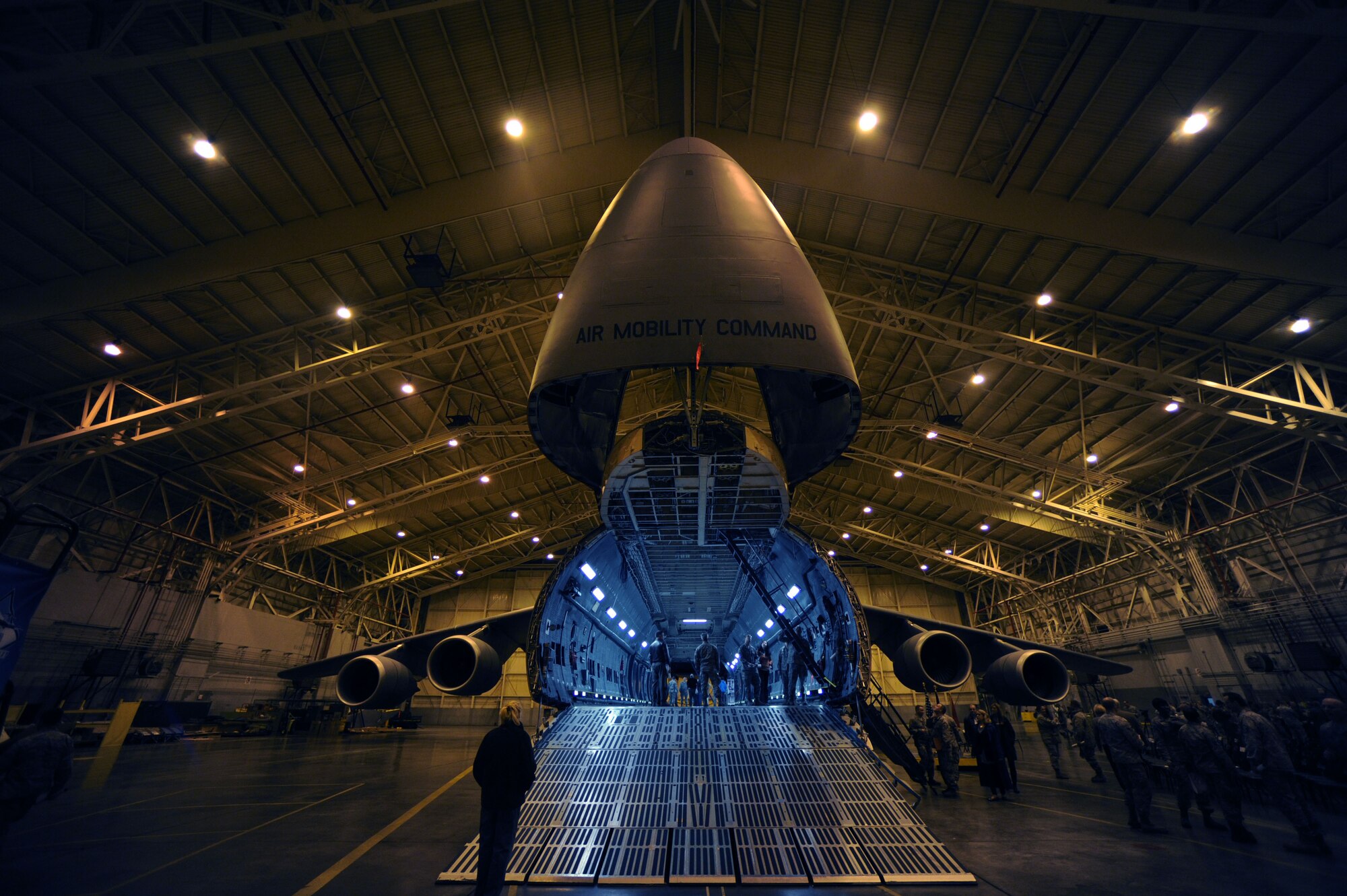 Members from the 105th Maintenance Squadron, Stewart Air National Guard Base, N.Y., tour and receive briefings on capabilities of the reconditioned C-5M Super Galaxy Nov. 5, 2010.  A ceremony was held at Stewart Air National Guard base to mark the completion of reconditioning on the C-5M Super Galaxy. (U.S. Air Force photo/Tech Sgt DeNoris A. Mickle)
