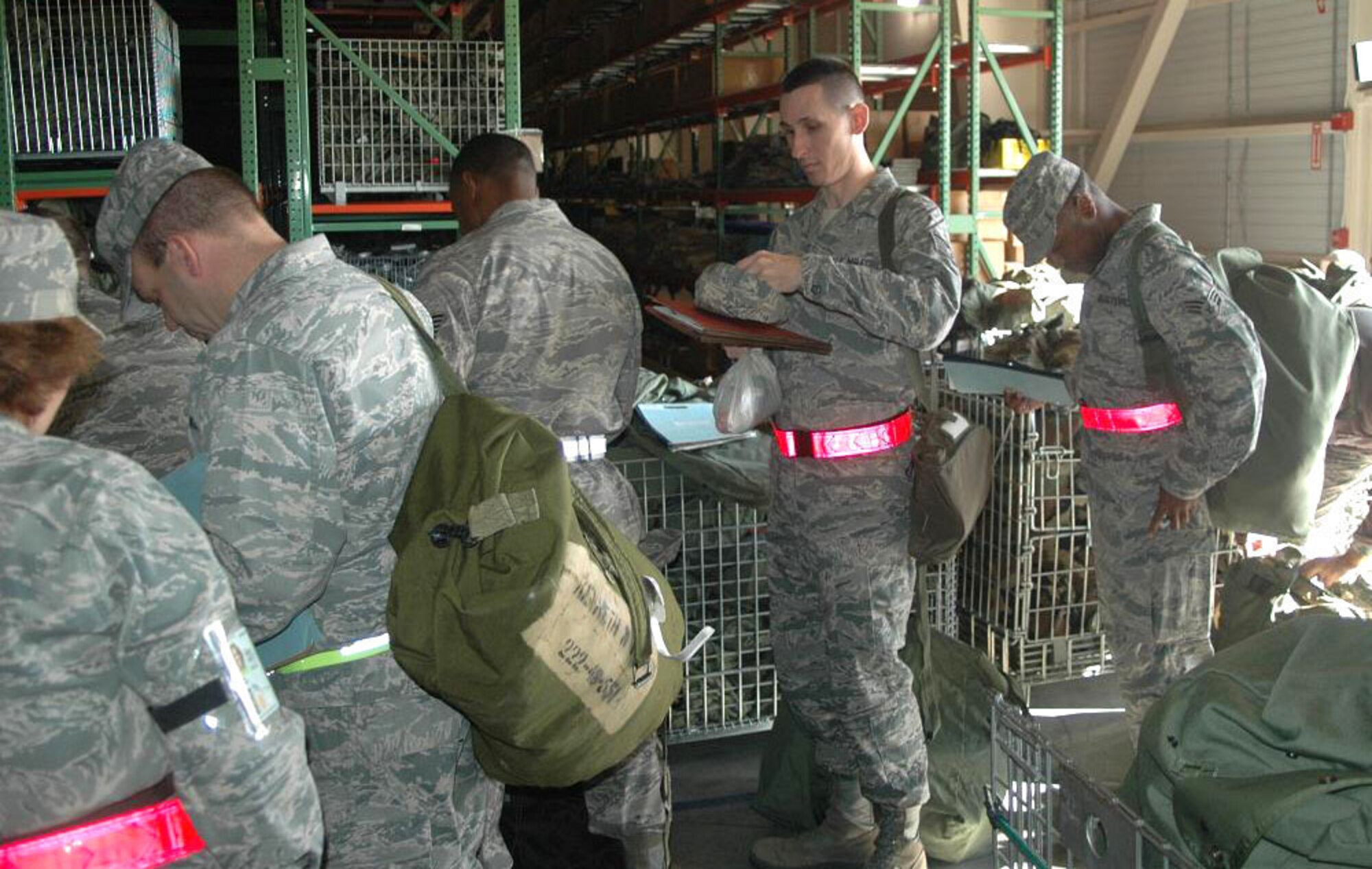 Tech. Sgt. Samuel Parks,  512th Airlift Wing Financial Management Office customer service technician, participates in the deployment exercise held at Dover Air Force Base, Del., Nov. 6, 2010. The purpose of the exercise is to practice mobility processes and ensure wing readiness. (U.S. Air Force photo by Senior Airman Bhawan P. Singh/Released)