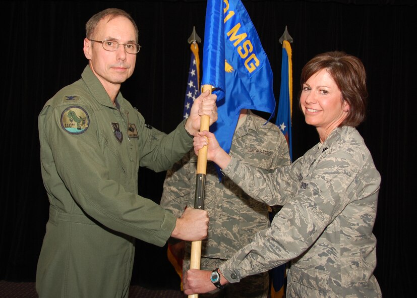 Lt. Col. Kimbra L. Halter assumes command of the Logistics Readiness Squadron during the Change of Command ceremony at Whiteman Air Force Base, Nov. 7. (Photo by Staff Sgt. Amber Hodges)