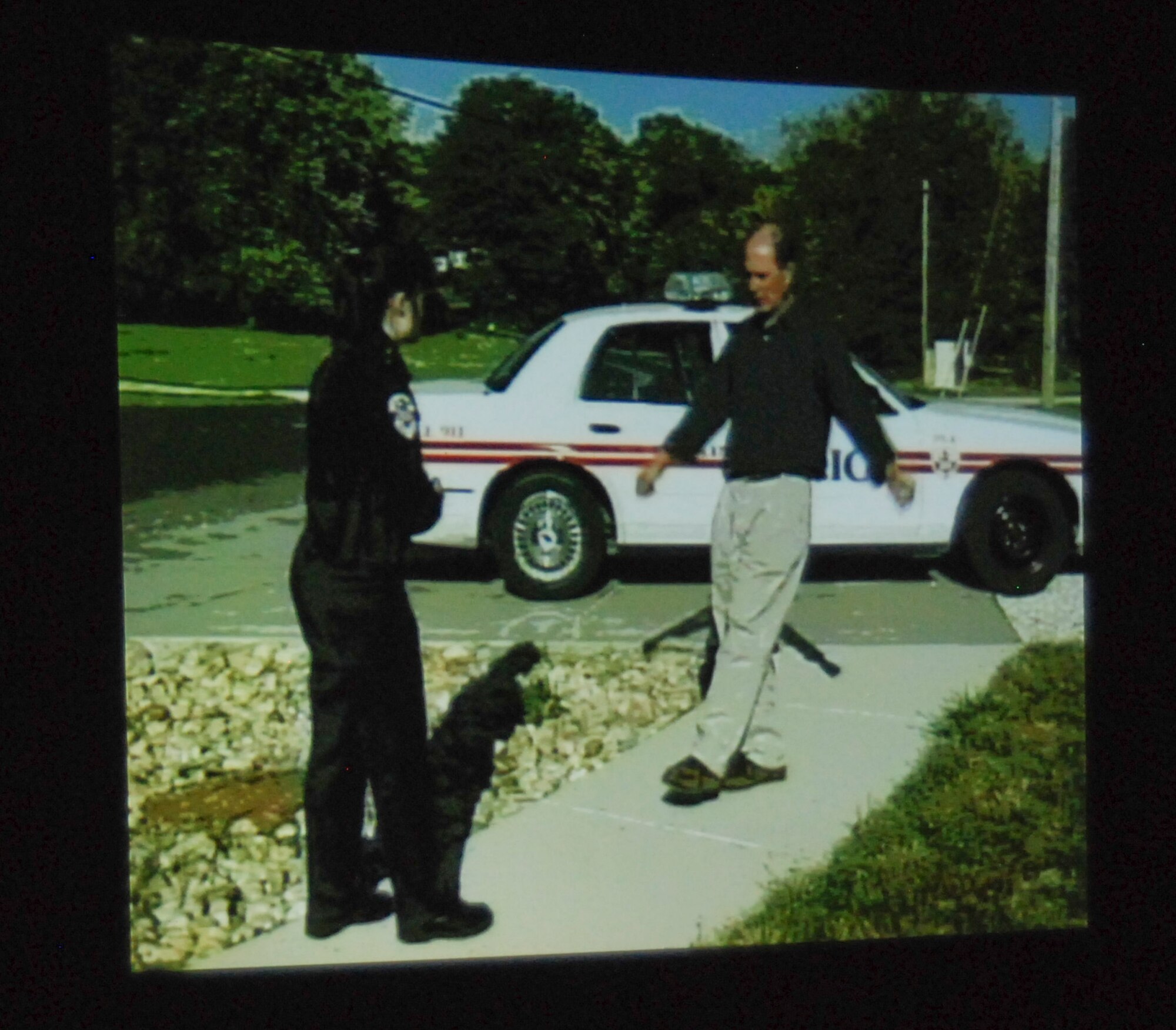 Actual police video footage is shown in the Save a Life Tour program presentation.  The tour will visit   19 bases as a program to educate Airmen on the effects of drinking and driving.  The Save a Life Tour was contracted by the Air Force Safety Center.  (U.S. Air Force photo/Master Sgt. Stan Coleman) 