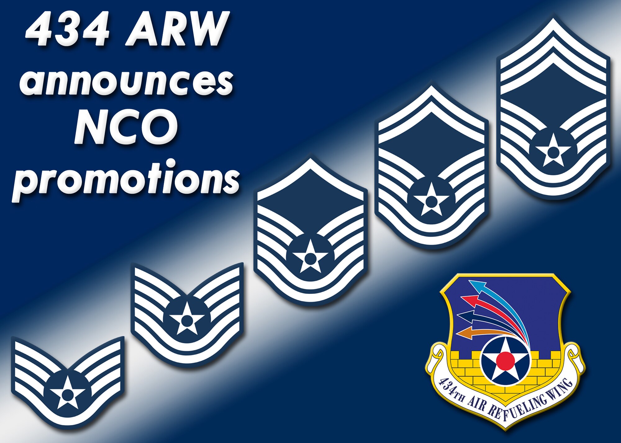 GRISSOM AIR RESERVE BASE, Ind. -- The 434th Air Refueling Wing recently announced that eleven of its noncommissioned officers would be promoted. (U.S. Air Force graphic/Tech. Sgt. Mark R. W. Orders-Woempner)