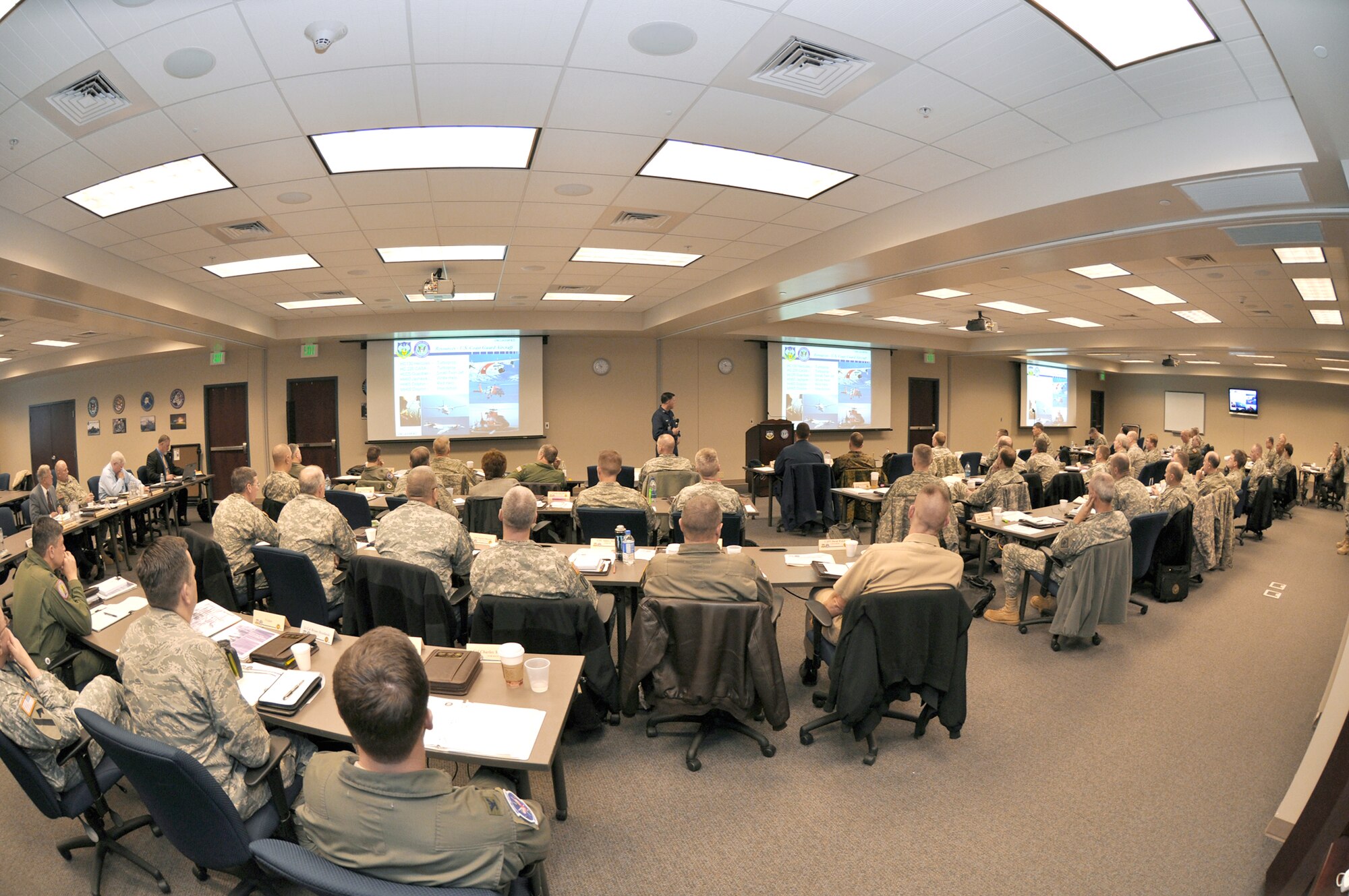 Senior Army and Air National Guard officers join officers from other components at a Joint Task Force Commander Training Course at U.S. Northern Command at Peterson Air Force Base Jan. 28, 2009, in Colorado Springs, Colo. (U.S. Army photo/Staff Sgt. Jim Greenhill)
