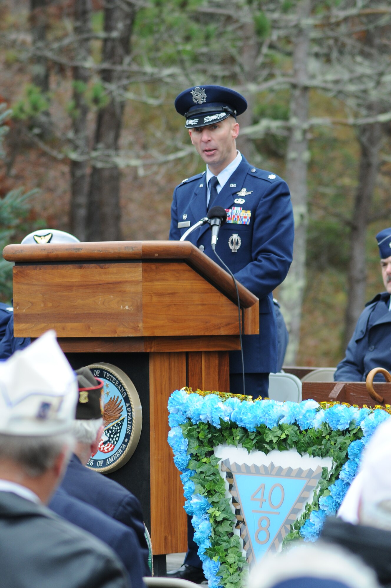 On November 7, 2010, a Veterans Day ceremony was held at the Massachusetts National Cemetery in Bourne, Mass., to remember veterans of the United States military. In this photo Lt. Col. Shawn A. Smith, 6th Space Warning Squadron Commander, gave the main address at the ceremony which marked the 91st anniversary of Veterans Day.