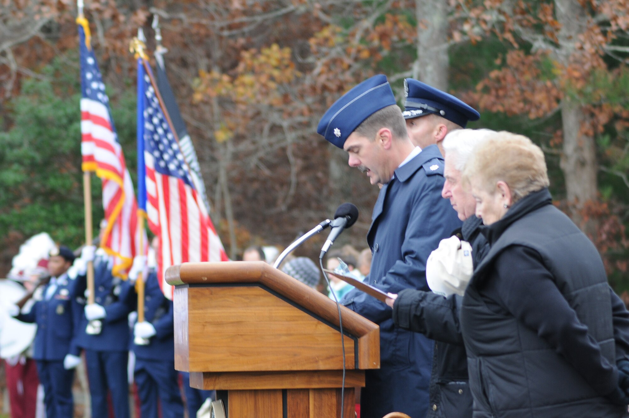 On November 7, 2010, a Veterans Day ceremony was held at the Massachusetts National Cemetery in Bourne, Mass., to remember veterans of the United States military. Lt. Col. David Berube, Chaplain, 102nd Intelligence Wing, gave the invocation and benediction at the Veterans Day ceremony.