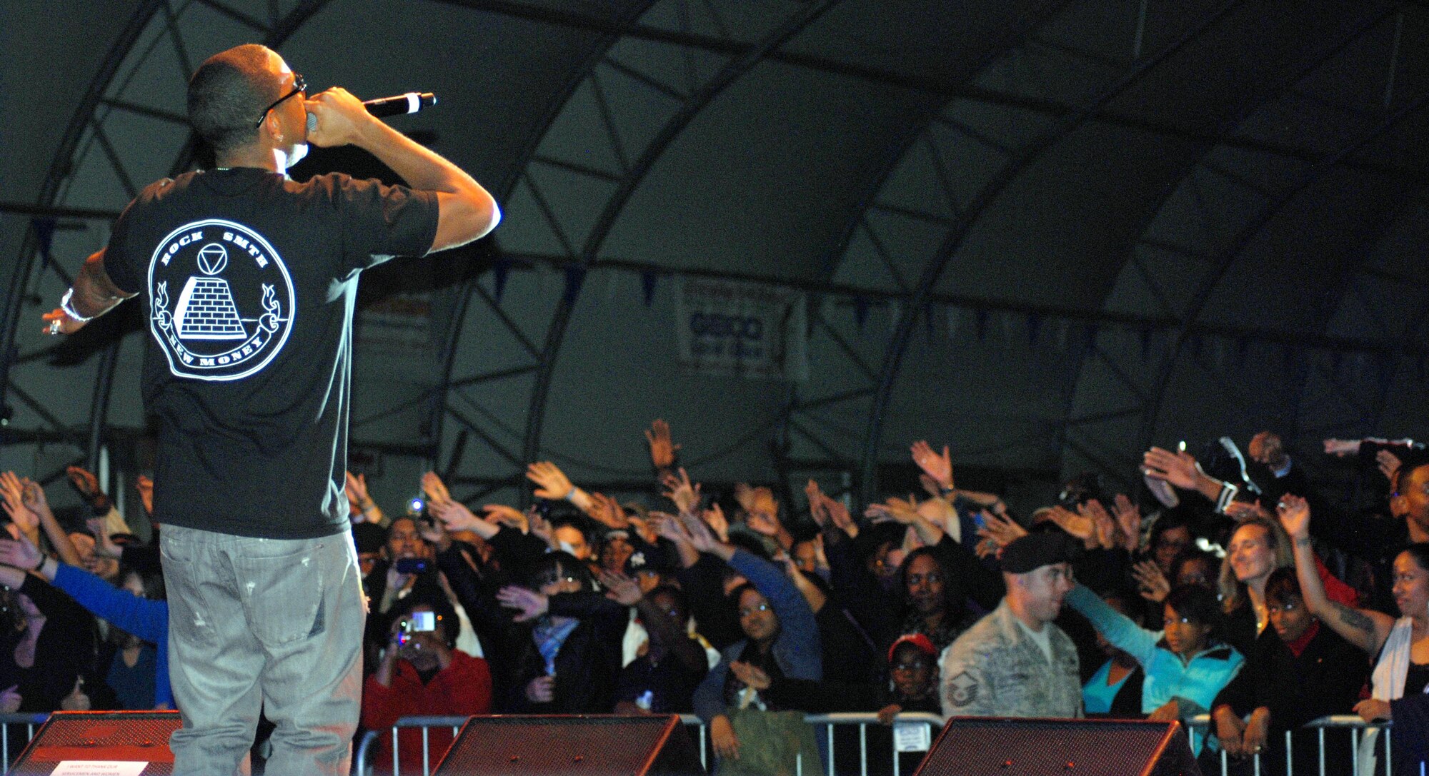 Multi-platinum rapper Ludacris performs at the Fort Meade Pavilion in Maryland on Nov. 6, 2010. The show was part of Air Force Reserve Command Recruiting Service's Stateside Tour for the Troops. (US Air Force photo/Bo Joyner)