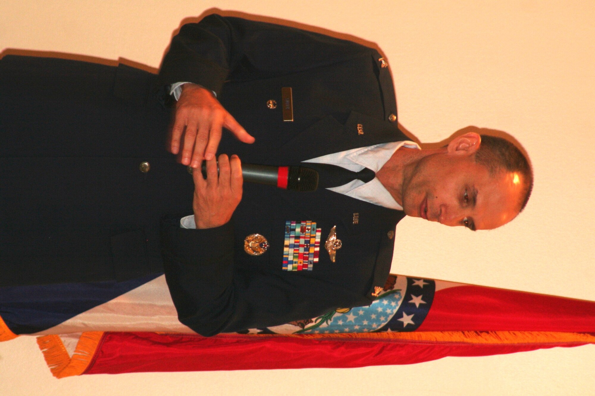 Col. Ronald Smith, from Headquarters Air Mobility Command at Scott Air Force Base, Ill., speaks about his inspirations for the design of a commemorative, centenary first edition Antarctic airway chart during a presentation of the chart at the American Kennel Club Museum of the Dog in Saint Louis, Mo., on Nov. 2, 2010. The chart, created by Colonel Smith who was commander of Operation Deep Freeze from 2005 to 2008, shows “Airway 338” waypoints with each waypoint named after sled dog teams of Norwegian explorer Roald Amundsen and the pony pack team of British explorer Capt. Robert Falcon Scott. The aeronautical chart is used in international flight navigation from New Zealand to Antarctica -- especially for Operation Deep Freeze. (U.S. Air Force Photo/Master Sgt. Scott T. Sturkol)