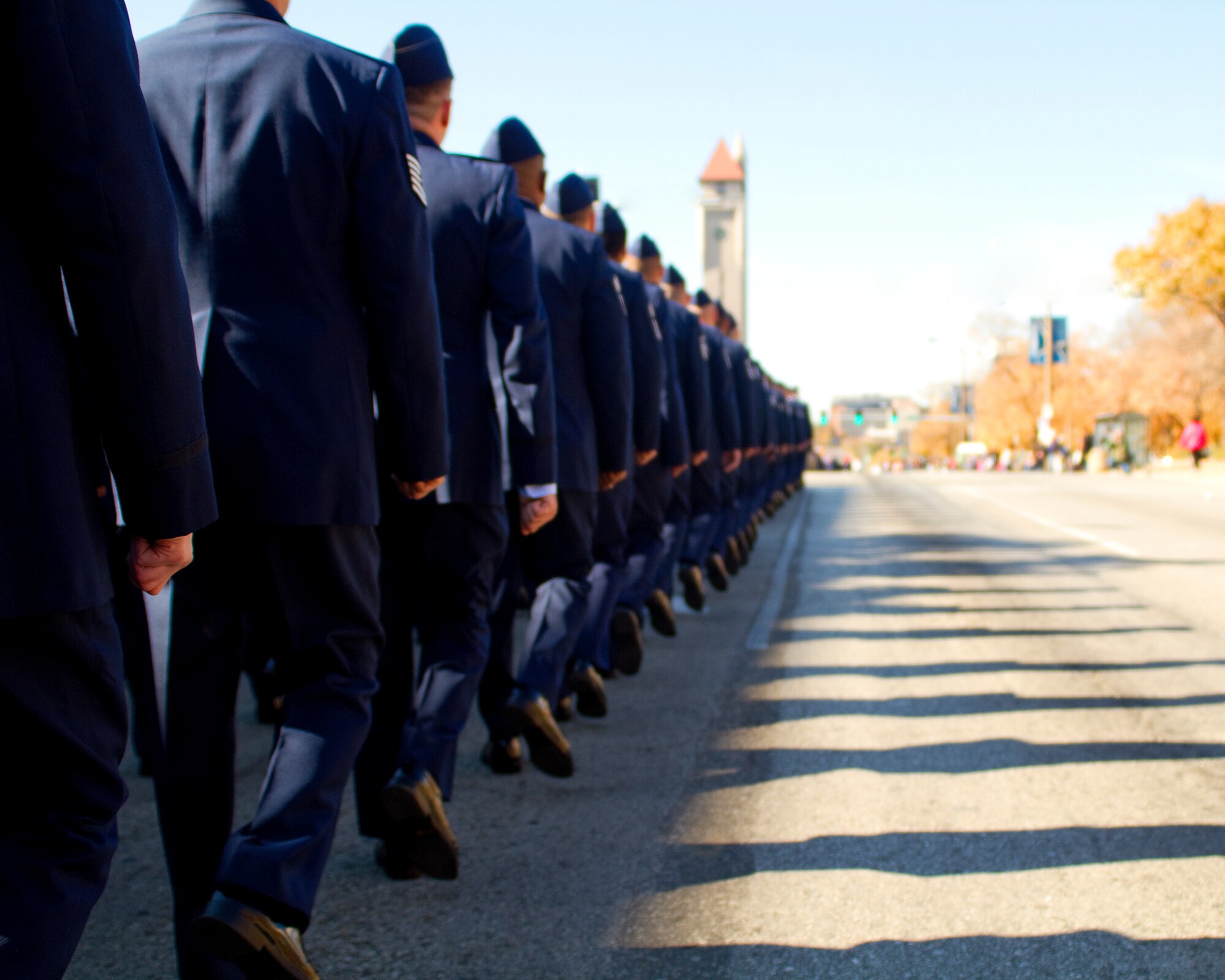 More than 100 Airmen from the Air Force Network Integration Center at Scott Air Force Base, Ill., participated in the St. Louis Veterans Day parade Nov 6.  (U.S. Air Force photo/MSgt G. Shawn Lowry)

