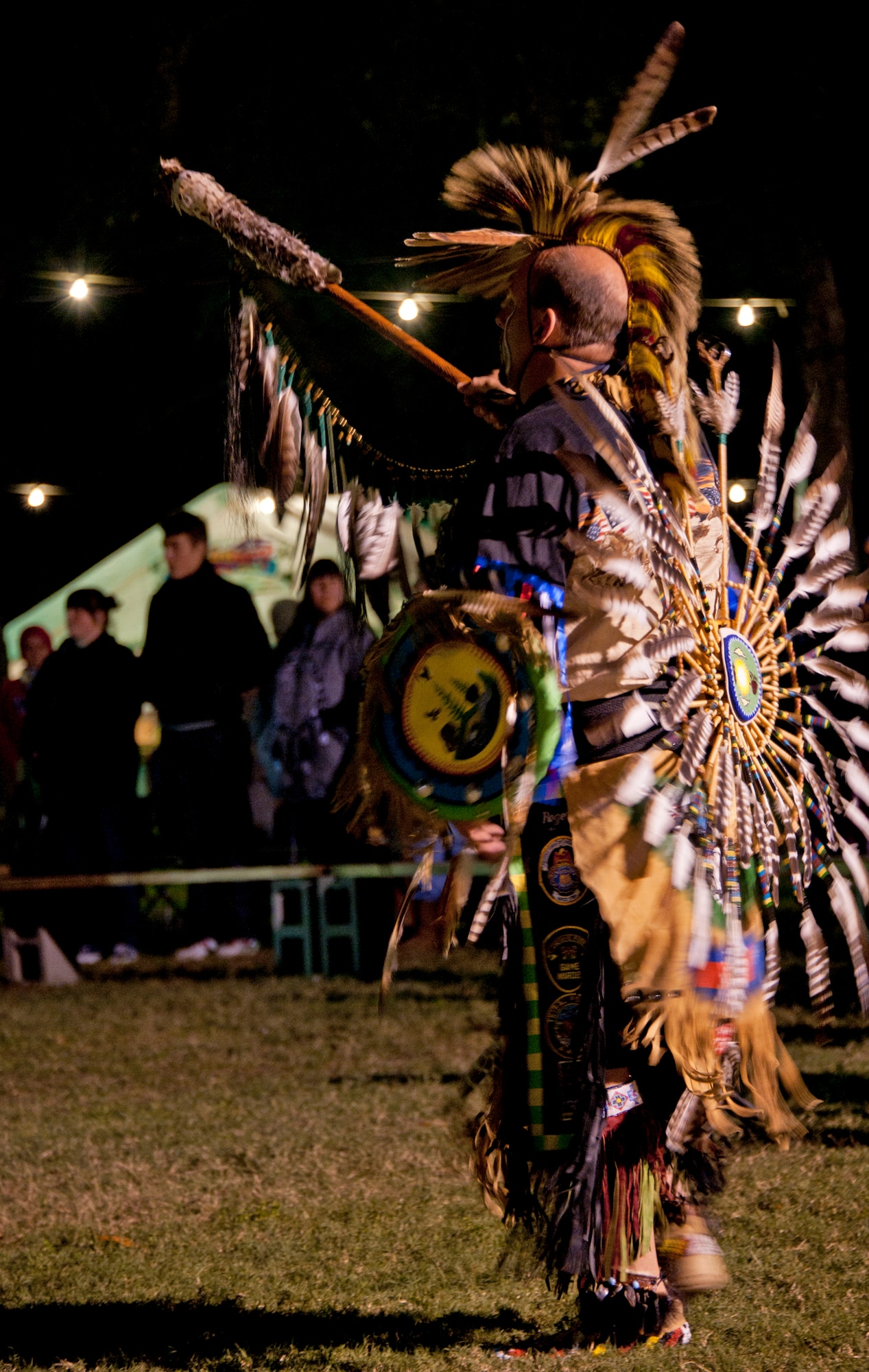 A Native American dancer directs others during a performance at the 23rd Annual Thunderbird Intertribal Powwow Nov. 5 in Niceville, Fla.  November is the 25th anniversary of the National American Indian/Alaskan Native Heritage Month.  (U.S. Air Force photo/ Samuel King Jr.)