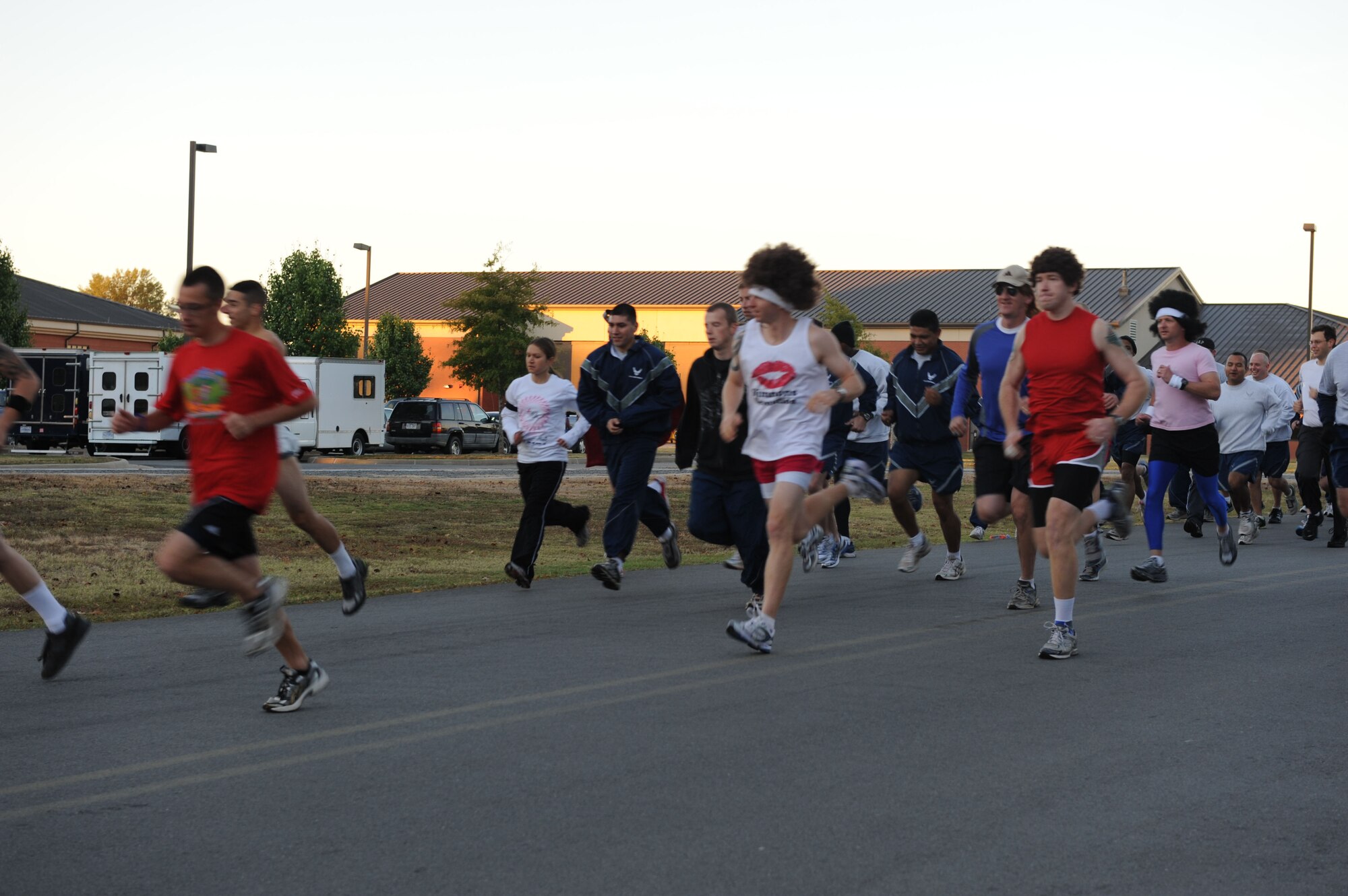 Members of Team Little Rock take off from the starting line of the Hallow Scream 5K run Oct. 29. Approximately 100 people participated in the fun run, some dressed up in costumes. (U.S. Air Force photo by Airman 1st Class Ellora Stewart)