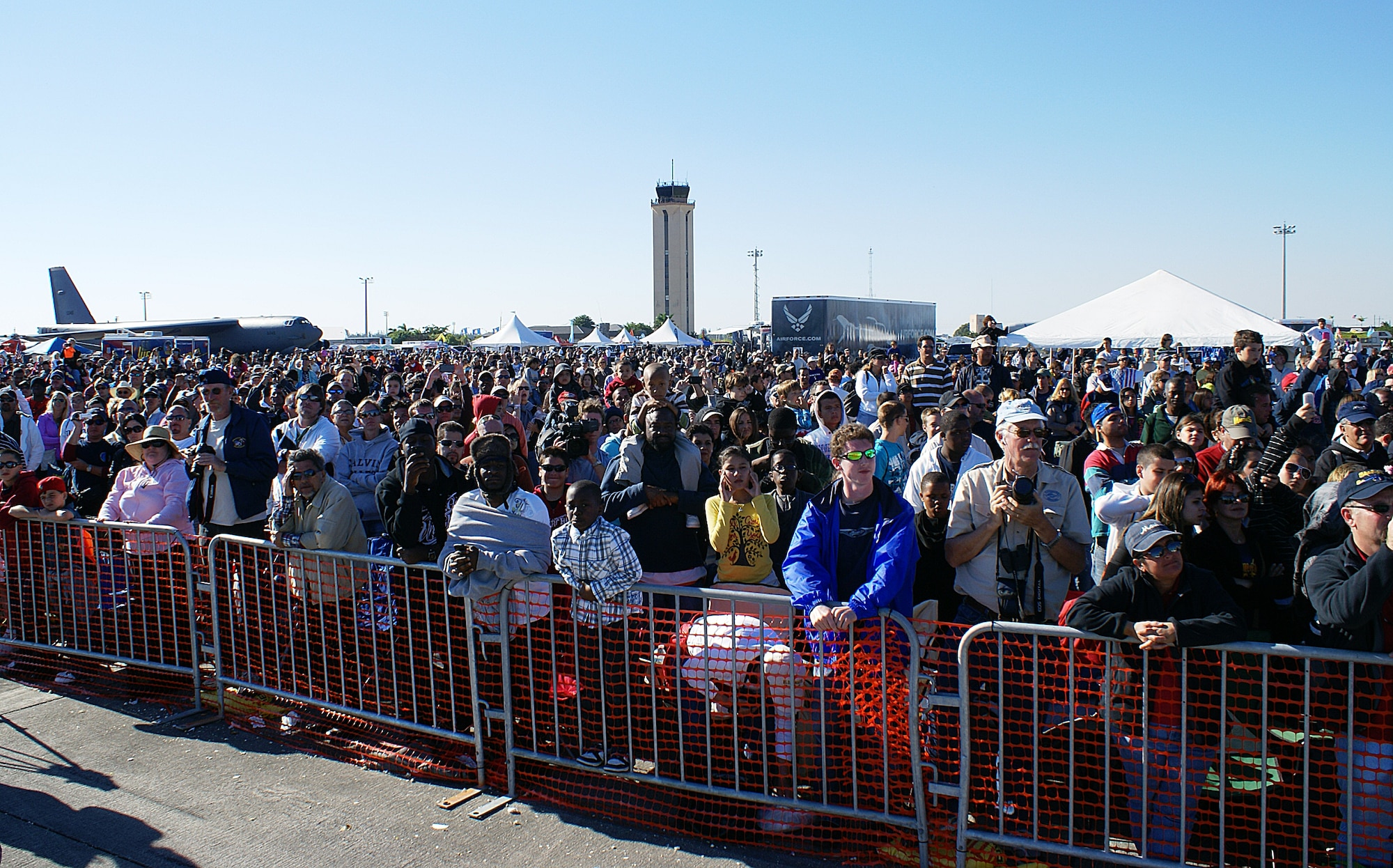 The 2010 Wings Over Homestead Air Show thrilled over 400,000 guests at Homestead Air Reserve Base this weekend. Throngs of spectators were in awe of the numerous precision aerobatics gracing the sky. Among the performers on hand were the United States Navy Blue Angels flying the F/A-18 Hornet. (U.S. Air Force photo/Senior Airman Lou Burton)