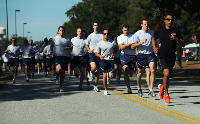 Joint Base Charleston members pace themselves at the start of the second annual  Run the Runway 5K event honoring Brig. Gen. (Ret.) Thomas Mikolajcik Nov. 10, 2010, on Joint Base Charleston, S.C. Several hundred Joint Base Charleston members participated in the run which led through part of the base and onto the runway. (U.S. Air Force photo/Senior Airman Timothy Taylor)