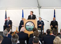 Ken Fisher, Chairman of Fisher House Foundation, addresses the audience at the dedication ceremony for the Fisher House for Families of the Fallen here Nov. 10, 2010. The house was gifted to the Air Force to support families coming to Dover to witness the dignified transfer of a loved one. (U.S. Air Force photo/Jason Minto)
