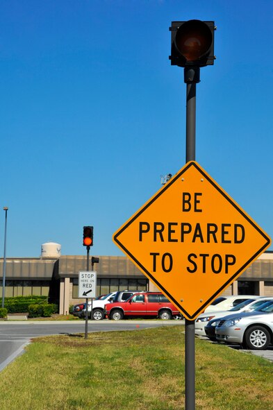 Drivers should be aware of the traffic light by the Fuels Management building at the intersection of Tully and McClean Street. Drivers should be extra vigilant around this area because of the frequent passing of the 1st Special Operations Logistic Readiness Squadron fuel trucks. (Air Force photo by Senior Airman Sheila deVera) (RELEASED)