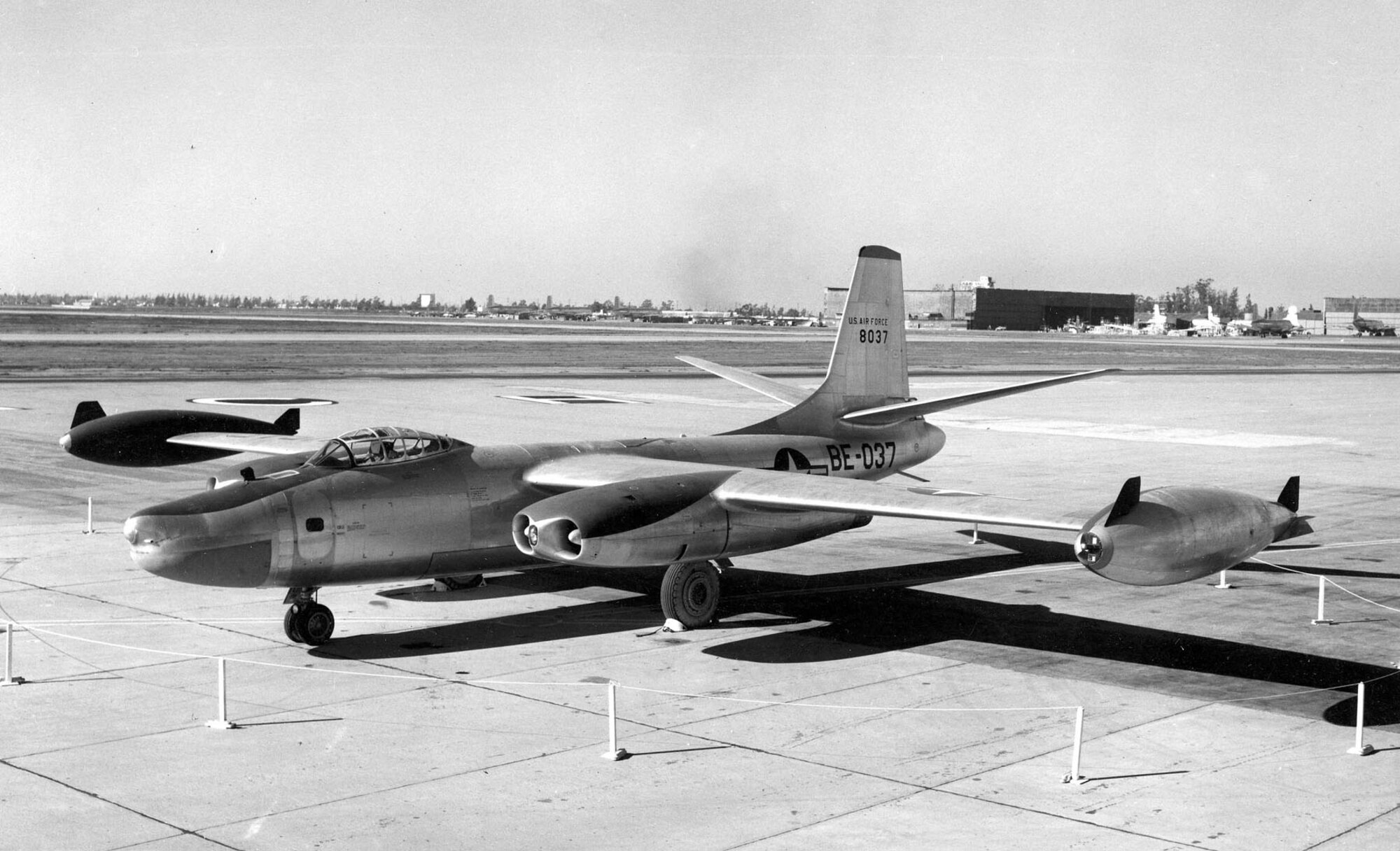BARKSDALE AIR FORCE BASE, La. -- The RB-45C Tornado, represents a part of
the honorable lineage the 91st Missile Wing carries with it, dating all the
way to the 91st Bomb Group of World War II. This aircraft was vital for
reconnaissance missions during the Korean War in 1950's. The RB-45C Tornado
was the first multi-engine jet bomber to make the trans-Pacific flight,
earning it the Mackay trophy for most meritorious flight of the year. The
91st was originally activated as a Strategic Reconnaissance Wing back in
1948 at McGuire Air Force Base, N.J. with an original mission of
reconnaissance-aerial photography and mapping. (Photo courtesy/91st Missile
Wing Historian)
