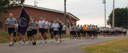 SOTO CANO AIR BASE, Honduras --  Col. Gregory Reilly, the Joint Task Force-Bravo commander, leads Team Bravo in the monthly JTF-Bravo Run here Nov. 10. The run encourages a fitness lifestyle and esprit de corps. (U.S. Air Force photo/Tech. Sgt. Benjamin Rojek)