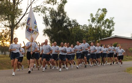 SOTO CANO AIR BASE, Honduras --  The Medical Element runs in formation as part of the monthly Joint Task Force-Bravo Run here Nov. 10. The run encourages a fitness lifestyle and esprit de corps. (U.S. Air Force photo/Tech. Sgt. Benjamin Rojek)