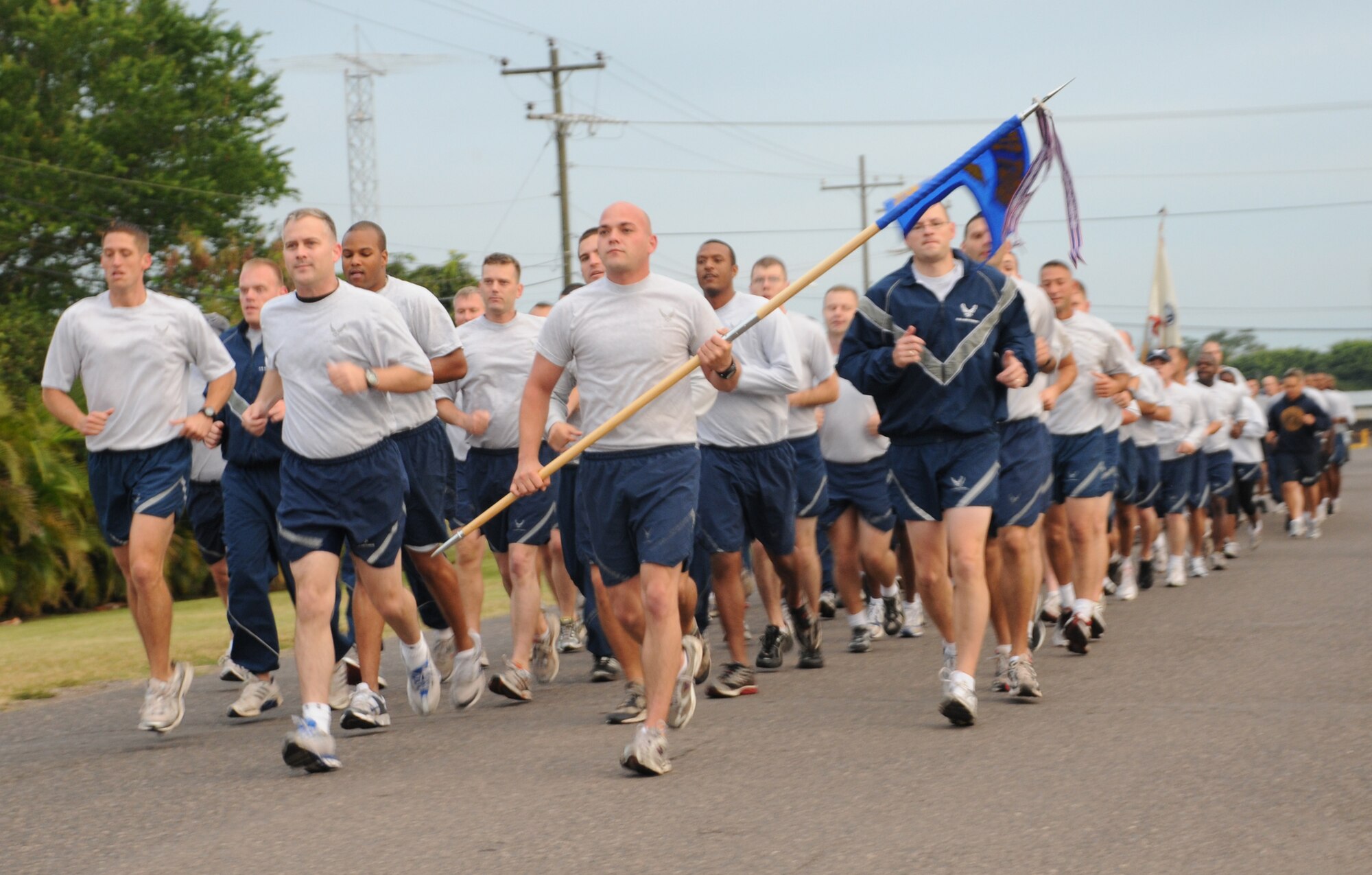 SOTO CANO AIR BASE, Honduras --  The 612th Air Base Squadron runs in formation as part of the monthly Joint Task Force-Bravo Run here Nov. 10. The run encourages a fitness lifestyle and esprit de corps. (U.S. Air Force photo/Tech. Sgt. Benjamin Rojek)