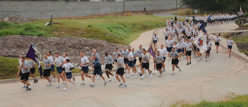 SOTO CANO AIR BASE, Honduras --  Team Bravo runs in formation as part of the monthly Joint Task Force-Bravo Run here Nov. 10. The run encourages a fitness lifestyle and esprit de corps. (U.S. Air Force photo/Tech. Sgt. Benjamin Rojek)