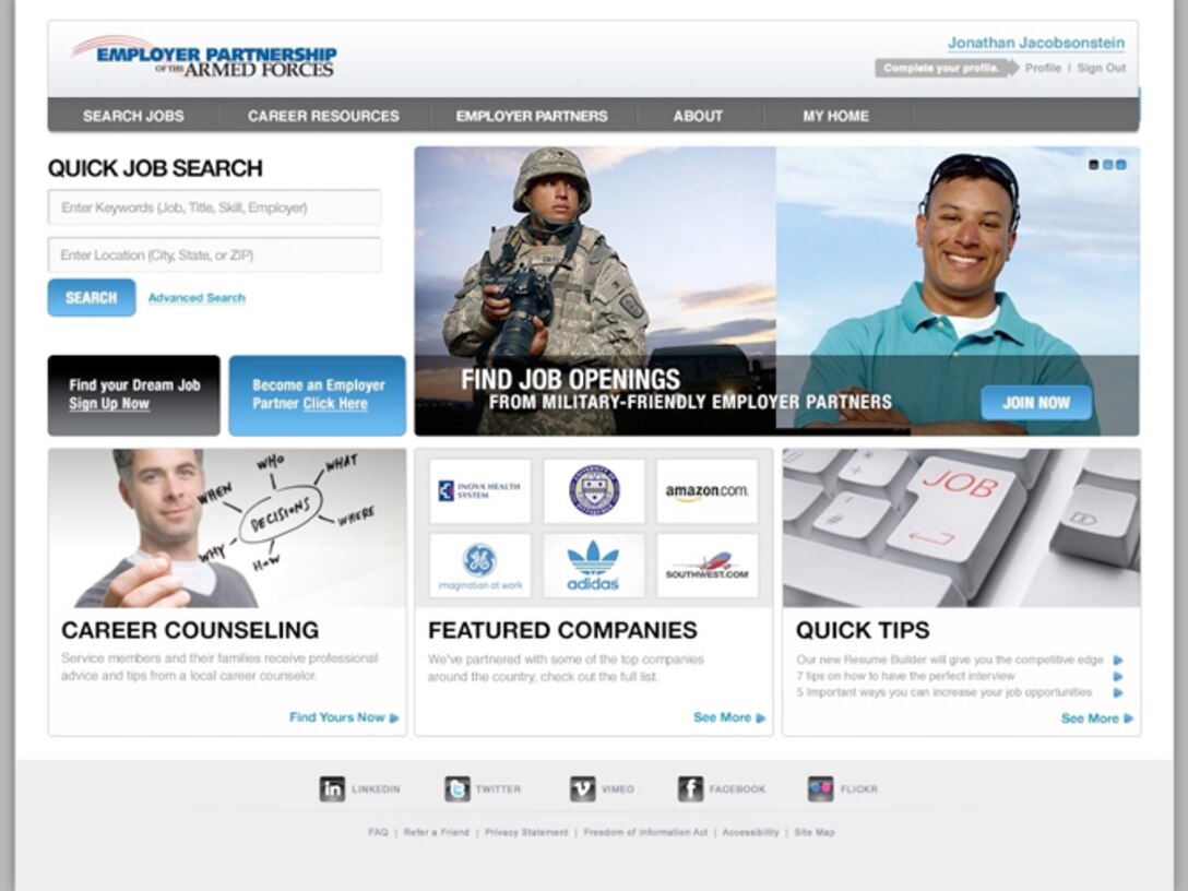 A new user-friendly Web portal will make it easier for veterans -- as well as reserve-component members, their families and wounded warriors -- land jobs with civilian employers who value their military experience.(Courtesy graphic)