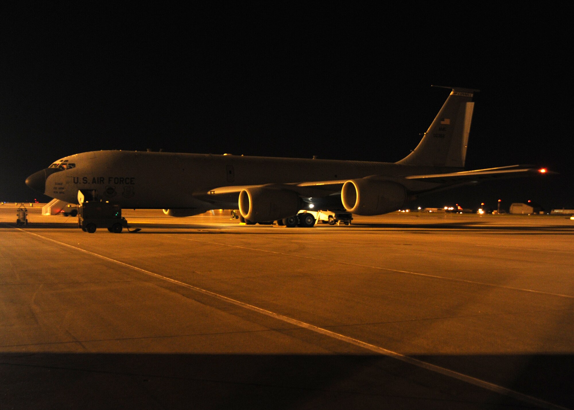 A KC-135 Stratotanker sits on the flightline before being utilized for a readiness exercise Nov. 8, 2010, McConnell Air Force Base, Kan.  (U.S. Air Force photo/Staff Sgt. Dallas Edwards)