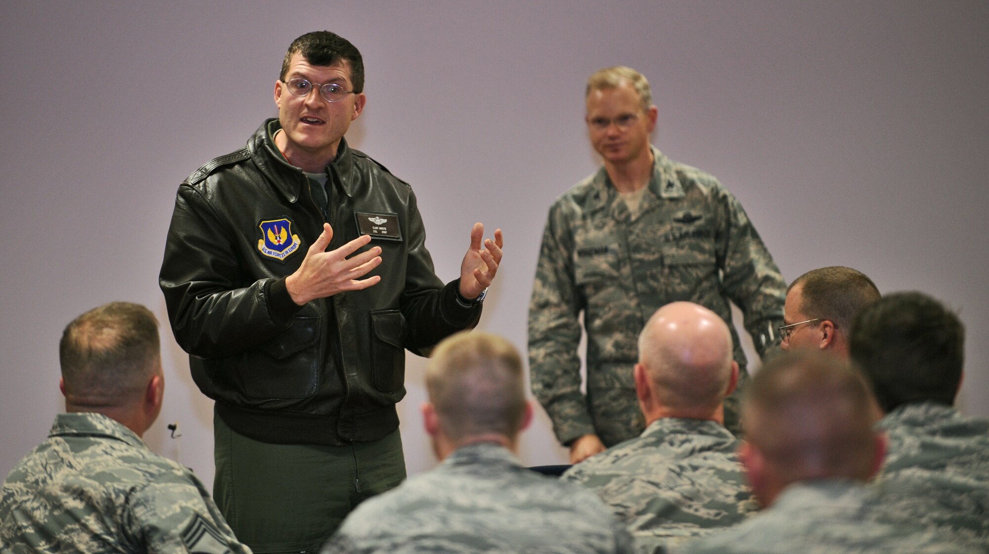 SPANGDAHLEM AIR BASE, Germany – Col. Clinton Hinote, 52nd Fighter Wing vice commander, speaks during a Success Team meeting Nov. 9. The session brought Sabers together in teams to quantify and put the new wing goals into practice. (U.S. Air Force photo/Senior Airman Nick Wilson)