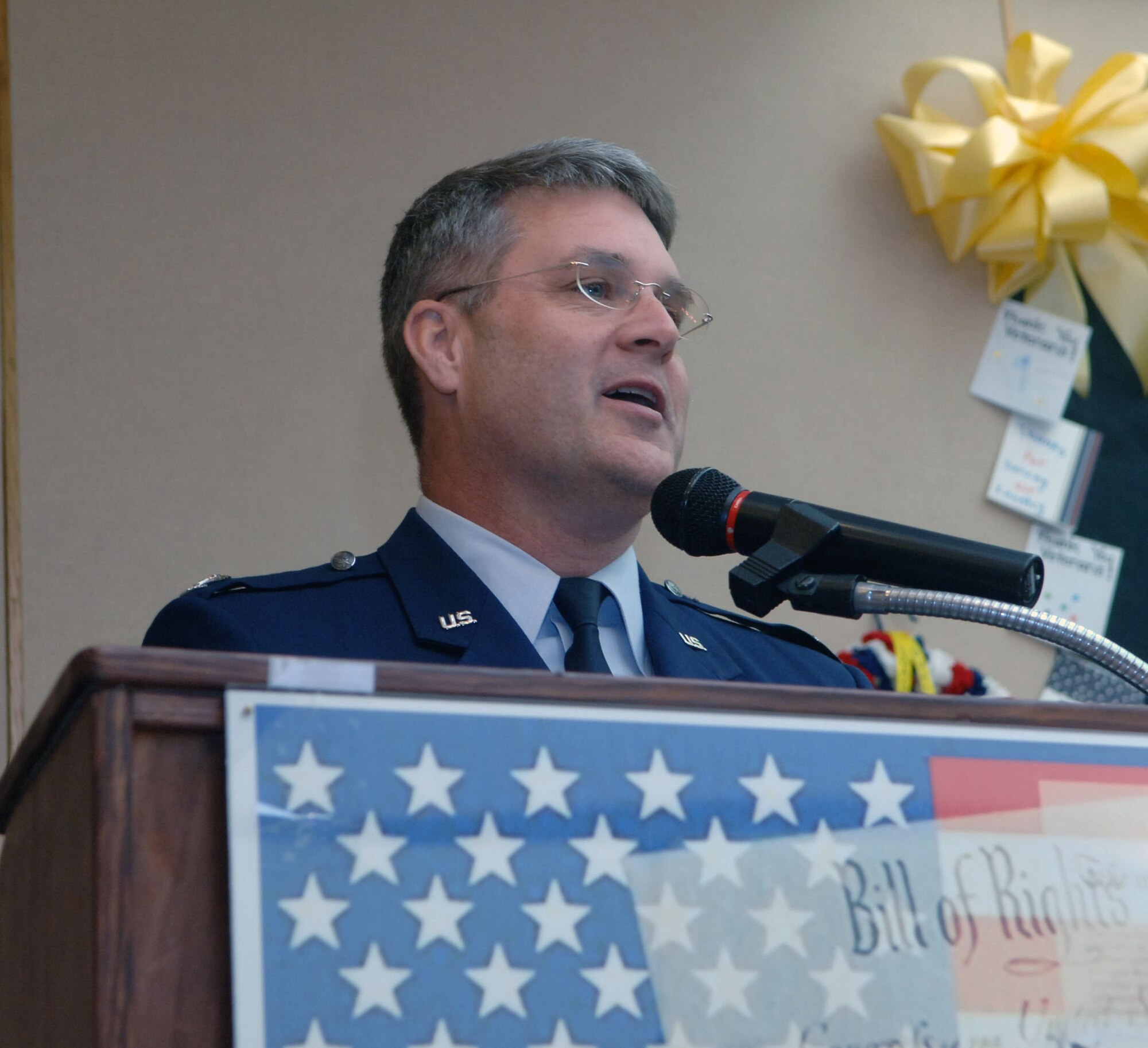 BOISE, Idaho – Col. Ronald D. Buckley, 366th Fighter Wing Commander, speaks at the Idaho State Veteran’s Home in Boise on Veteran’s Day. During the ceremony, Colonel Buckley and several other speakers gave their thanks to the veteran’s of past and present wars. (U.S. Air Force photo by Airman Samuel Anderson)(Released) 