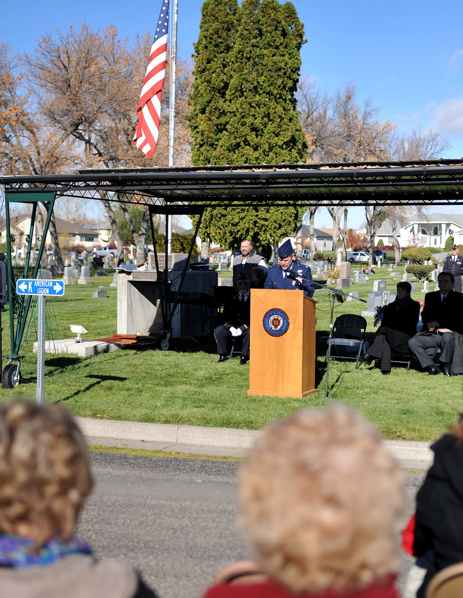 MOUNTAIN HOME, Idaho – Col. James McClellan, 366th Maintenance Group commander, speaks during the 2010 Veterans Day ceremony held at the Mountain View Cemetery here Nov. 11. More than 100 servicemembers and civilians joined together in honor of all U.S. servicemembers. (U.S. Air Force photo by Staff Sgt. Alyssa C. Wallace)(Released)