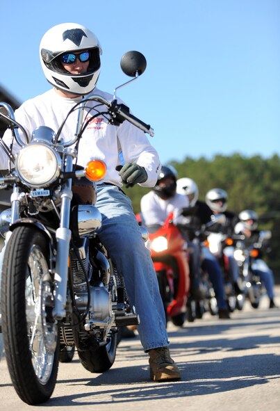MOODY AIR FORCE BASE, Ga. -- Tech. Sgt. Chris McMahon, 23rd Communications Squadron telephone maintenance craftsman, awaits an attempt on a motorcycle safety course Nov. 10. This was the second of a two-day class designed for beginners. (U.S. Air Force photo/Airman 1st Class Douglas Ellis)(RELEASED)