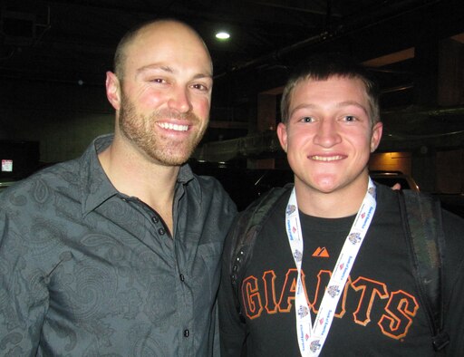 Nathan Schierholtz, left, poses for a photo with his brother, Cadet 1st Class Vai Schierholtz, Oct. 28, 2010. Nathan Schierholtz is a rightfielder for the 2010 World Series champion San Francisco Giants. (U.S. Air Force photo)