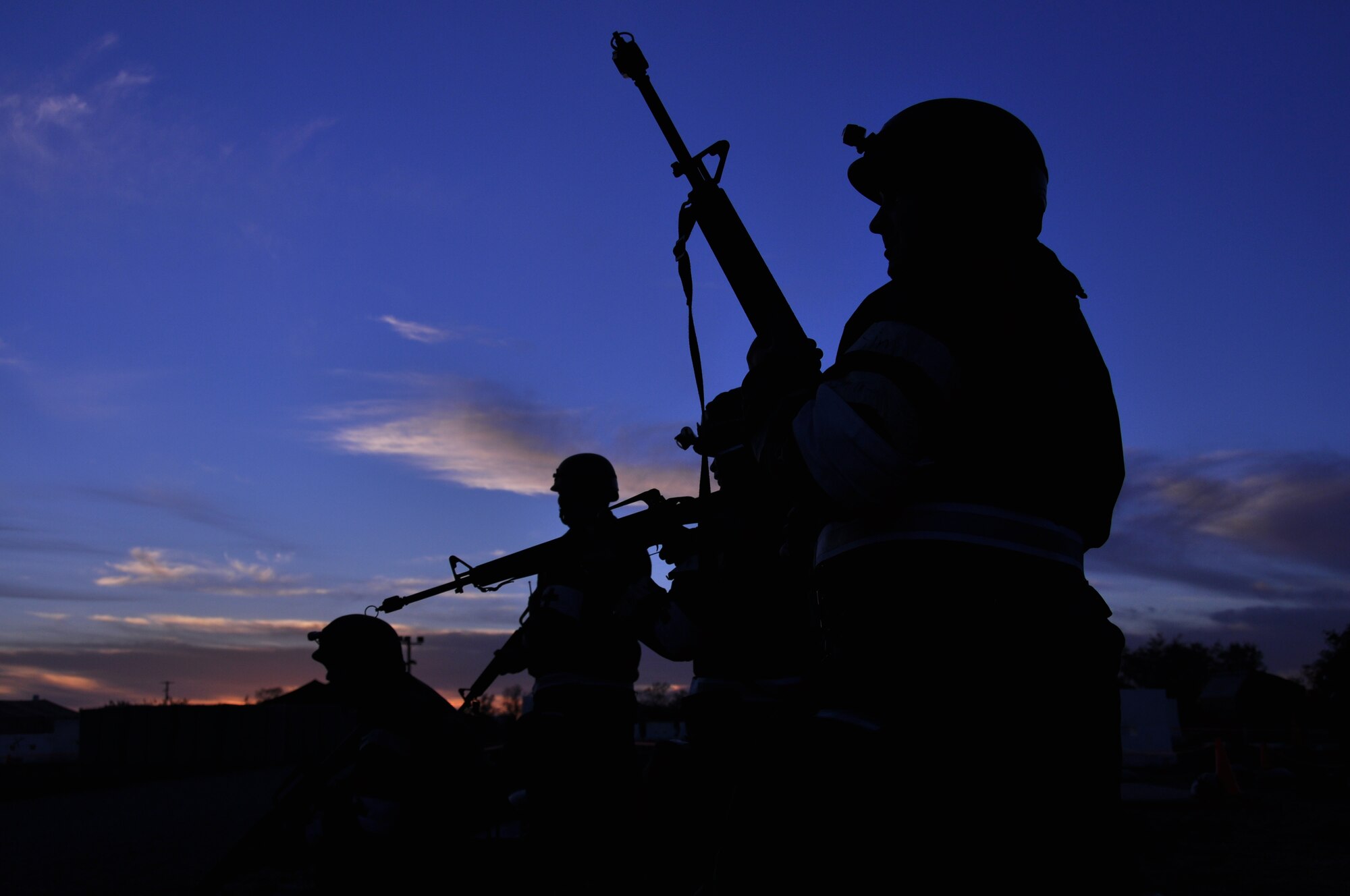 419th Fighter Wing reservists stand guard in the early morning hours at the tent city set up as part of Hill Air Force Base's operational readiness inspection Oct. 28-Nov. 5. (U.S. Air Force photo/Staff Sgt. Alan Schultz)